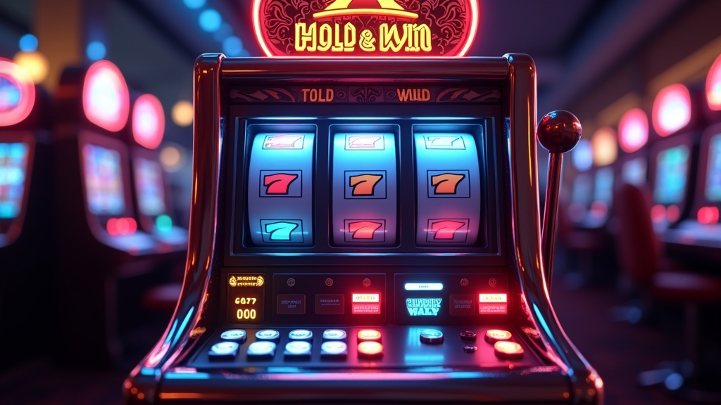 Tragaperras con símbolos especiales inmovilizados en una ronda Hold and Win